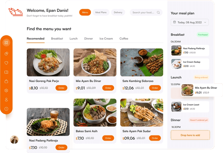 Food delivery app admin dashboard screen